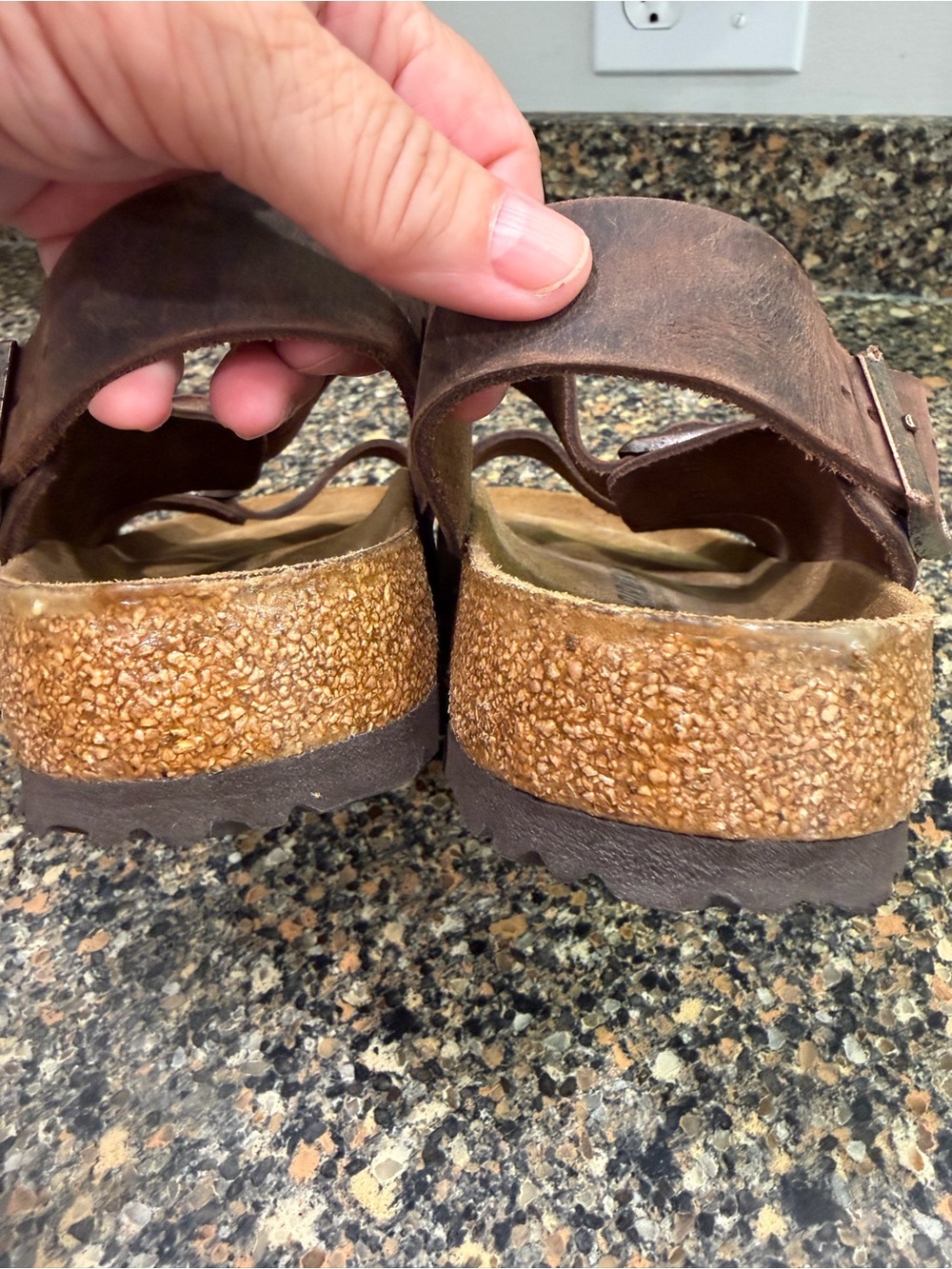 Brown Double Buckle Leather Sandals Mens 9 - Picture 7 of 11